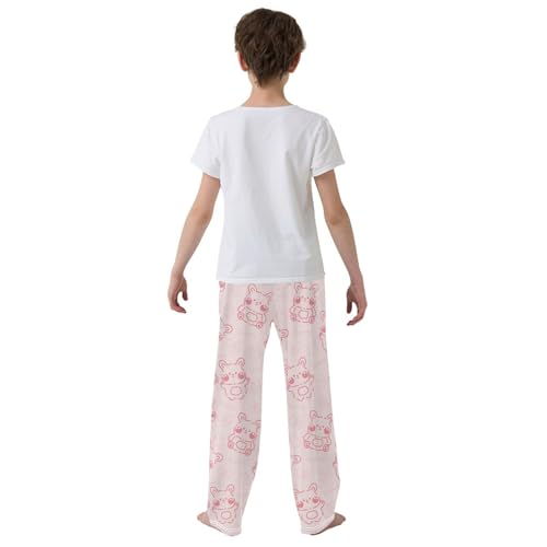 Cute Rabbit Line Hand Drawn Pink Boys Pants for Kids Jogger Pants with Pockets S-XL3