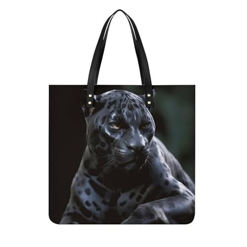 Sac à bandoulière panthère noire en cuir blanc, le grand cabas imperméable de voyage