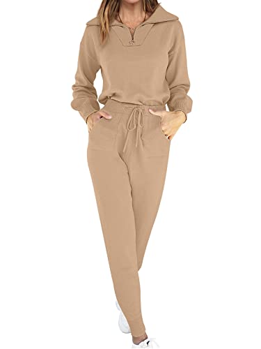 ANRABESS Women's Two Piece Outfits Sweater Lounge Sets Long Sleeve Zip Up Knit Pullover Jogger Pants Tracksuit Travel Outfits