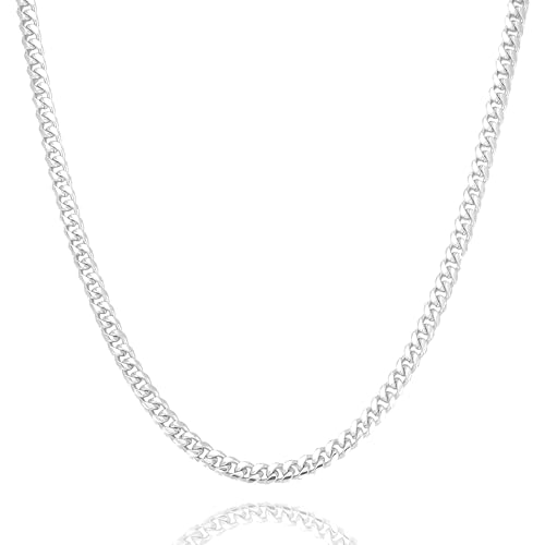 nometo Solid 925 Sterling Silver Cuban Chain Lobster Clasp 3.5mm 4mm 5mm Silver Chain for Men Silver Necklace Chain for Women 16/18/20/22/24/26/30 Inches
