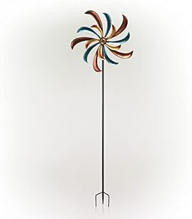 Alpine Corporation 160 cm Tall Outdoor Curved Blade Windmill Stake Kinetic Spinner, Multicolor
