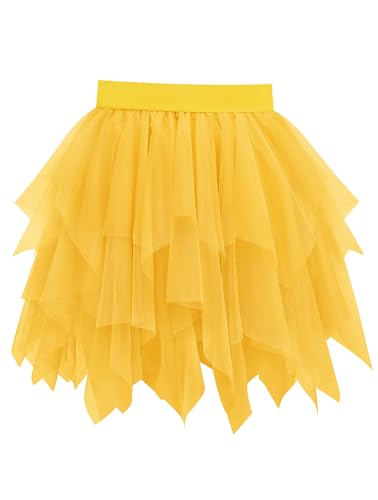 Vlazom Falda de Tul para Mujer Falda Tutú de Tul Irregular con Cintura Elástica, Falda Plisada Informal de Gasa para Fiesta de Graduación(2XL-3XL,Amarillo)
