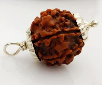 Rare Gems Gallery Valueable 9 Mukhi Rudraksha Real Nepali Beads Original Certified 9 Nine Face Rudraksha Silver Capping Pendant with Bless by Maa Durga
