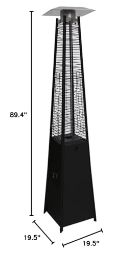 Blue Sky Outdoor Living 42,000 BTU Floor Standing 360° Pillar of Flame Gas Outdoor Patio Heater, 89" Pyramid Heater for Patios, Black