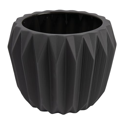 Bloomingville Blumentopf, Keramik, rund, geriffelt, Grau 8 Inch x 6 Inch dunkelgrau