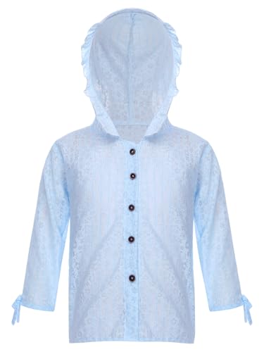 renvena Girls Long Sleeve Ruffle Flower Girl Hooded Coat Button Closure Floral Print Bolero Cardigan