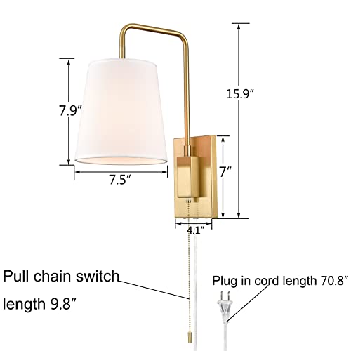 Image of Plug-in Wall Sconces Set of Two Swing Arm with Gold Fabric Shade