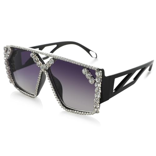 YOGFIT Oversized Square Diamond Sunglasses for Women Fashion Sparkling Crystal Retro Disco Sunglasses