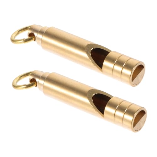 POPETPOP 2Pcs Retro Brass Whistle Keychain Emergency Survival Whistle for Outdoor Activities Compact and Durable for Hiking Camping and Sports Use