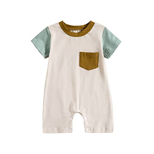 Bagilaanoe FL-US40-RV-G391A4 Summer Outfit One Piece Clothes Infant Newborn Baby Boy Romper Jumpsuit Short Sleeve Bodysuit Overalls Patchwork Shirt  cover