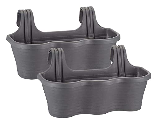 Jardinera Balcón, 53 cm Largo, 10 LTS, Set 2 Unidades, Maceta Colgar, Barandilla (Antracita)