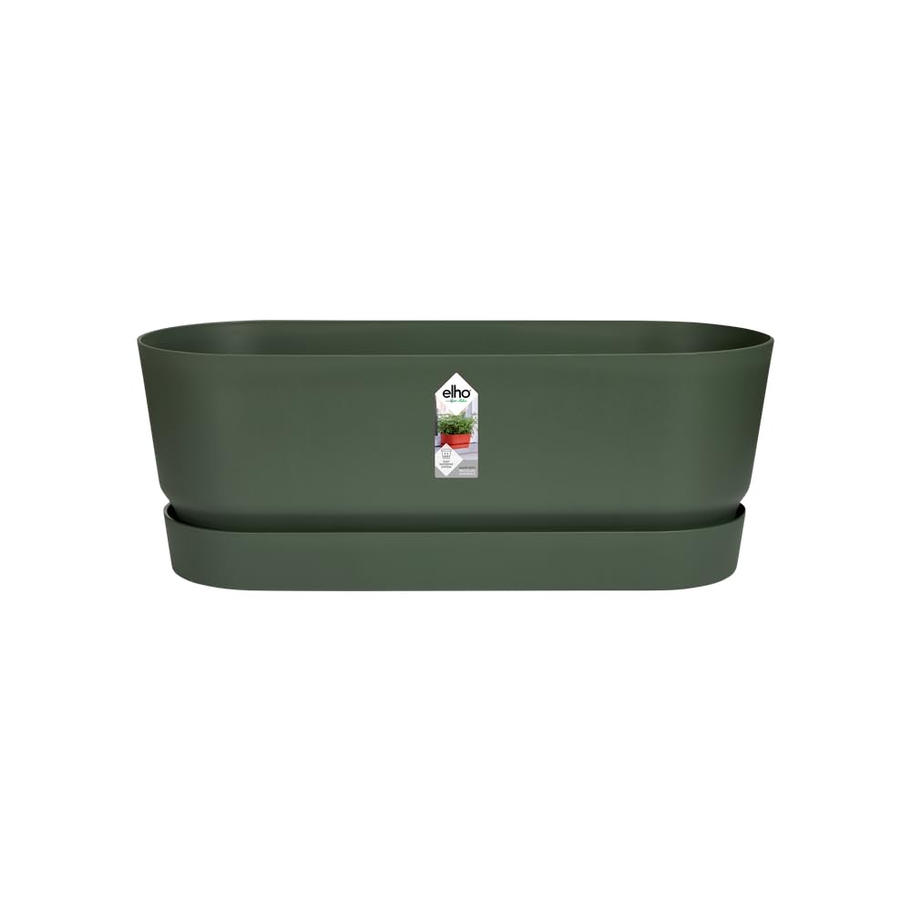 Elho Greenville Long 50cm Jardinière - Leaf Green | L 19.8 x W 49 x H 17.9 cm | Soucoupe Intégrée | Convient à une Utilisation Extérieure | Plastique 100% recyclé
