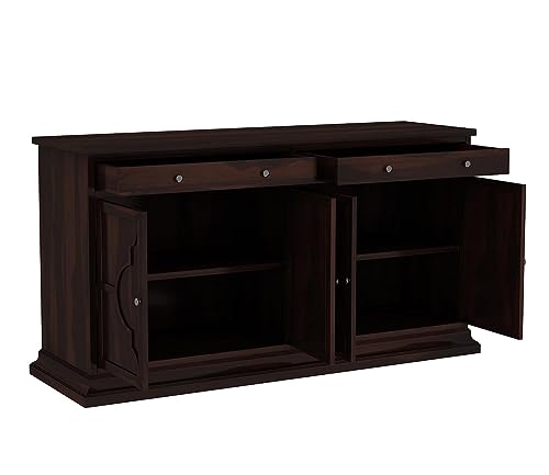 Image of Solid Sheesham Wood Sideboard Cabinet with 2 Drawer & 4 Shelves - Chest of Drawers Wooden Drawer Storage Cabinet for Bedroom Living Room Storage Furniture Decor (Owen)