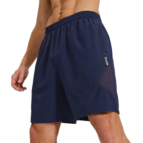 Gaiatiger Running Shorts Mens with Pockets Sports Athletic Workout Training Shorts Mens Quick Dry Breathable Lightweight Reflective Strip -D3060-1-Navy-S