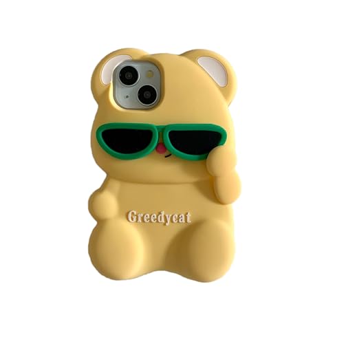 wifantien 3D Bear Case,Cartoon Cute Kawaii Lovely Character Bear Wearing Sunglasses Shape Kids Teens Girls Women Soft Silicone Case for iPhone 16 Pro Max 6.9 inch