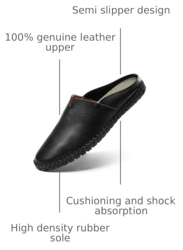 Image of Men's Slip-On Loafers Mules Clog Handmade Leather Slippers Hand Stitched no-Heel Casual Shoes for Men Breathable Comfortable Soft