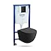 Produktbild GROHE Vorwandelement Solido + Wand Hänge WC Sinto Schwarz Spülrandlos + WC-Sitz SoftClose | Schwarzer Knopf | Komplettset | Unterputz Spülkasten | Toilette Komplett Sett |