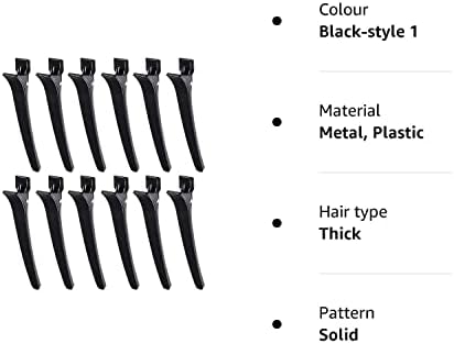 Ancoo 12 Pcs Sectioning Clips Hair Sectioning Clip Clamps Black Alligator Plastic Hairdresser Clips for Hairdressing Styling Salo,Style 1