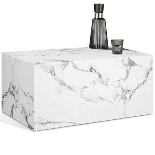 tectake® Couchtisch in Marmor Optik, Beistelltisch, moderner Wohnzimmertisch, Sofatisch, Tisch Wohnzimmer, Deko Wohnzimmer, Couch Tisch, Schlafzimmer Nachttisch - Marmor Optik, weiß - 90 x 50 x 40 cm