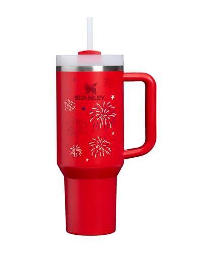 Image of STANLEY Quencher H2.0 Tumbler with Handle and Straw 40 oz | Flowstate 3-Position Lid | Cup Holder Compatible for Travel | Insulated Stainless Steel Cup | BPA-Free | Chili Red Fireworks