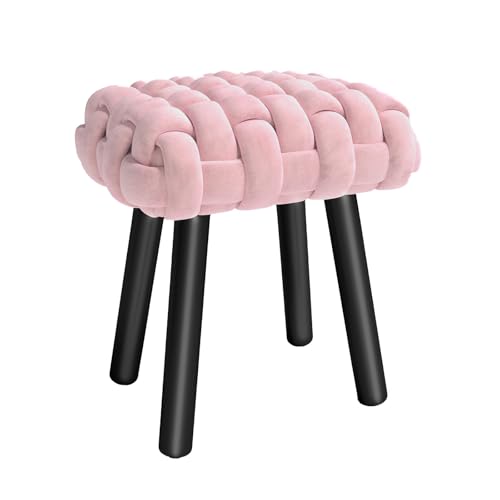 Permory Vanity Stool, Woven Seat with Solid Wood Legs for
