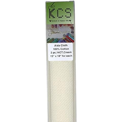 KCS 2 pc of 15" x 18" Counted Cross Stitch Cotton Aida Cloth needlework Fabric (Cream, 14CT) Cover