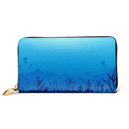 Preisvergleich Produktbild JHGFG Mode Handtasche Reißverschluss Brieftasche Unterwasser Ozean Szene Tiefblaues Wasser Telefon Kupplung Geldbörse Abendkupplung Blockieren Leder Brieftasche Multi Card Organizer