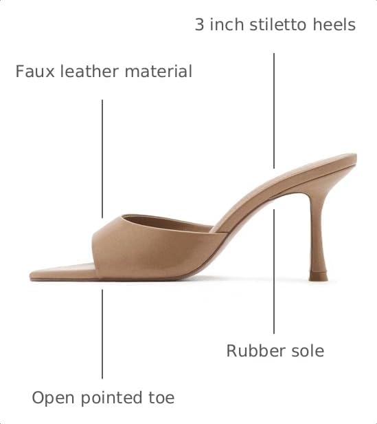 Image of Riekhany High Heel Mules for Women Slip On Open Pointed Toe Classy Patent Leather Stiletto Pumps Formal Slingback Mule Sandals Dress Walking Shoes