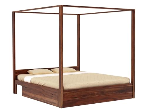 Image of WOODLAB Furniture Sheesham Wood King Size Poster Bed with 2 Side Pullout Drawer Storage | Wooden Double Size Cot Palang for Bedroom Living Room Home and Hotel (Natural Finish)
