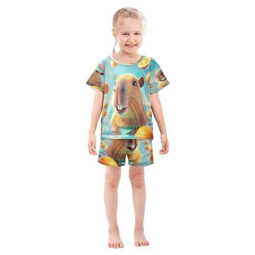 Capybara Oranges Summer Pajama Set Short Sleeve PJS 2 Piece Summer Pajamas Shorts Sets Cotton 5Y3