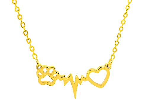 Only faith Collar de gatos Perro para mujer Acero Inoxidable huellas patas mascota. Con caja de regalo. Regalo amantes de mascotas Perro y Gatos (Latido Corazón Dorado)