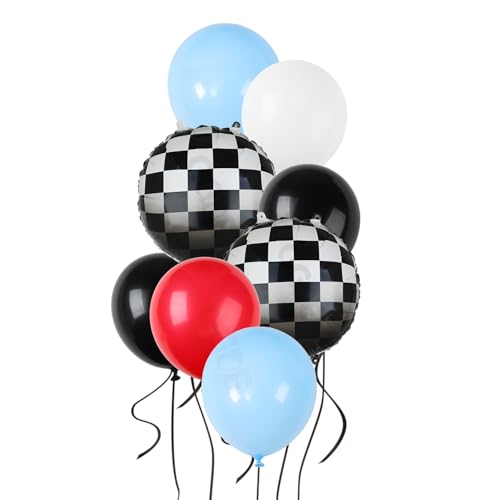 Image of Race Car Balloon Bundle 20 Pcs Checkered Balloons Latex Balloon Blue Red Black Boy One Happy 1st 2nd Vintage Fast One Two Fast Theme Race Car Birthday Party Decor Supplies Kit