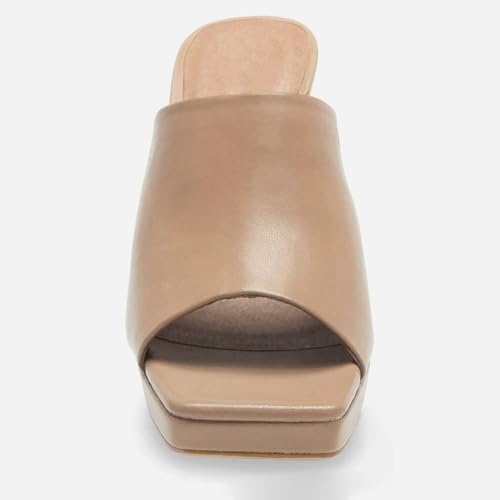 Image of Womens Platform Chunky Heels Mules Square Open Toe High Heeled Sandals Slip On Slides Dress Shoes