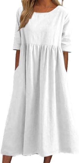 Women's 2025 Summer Casual Maxi Dress Beach Vacation Short Sleeve Crewneck Basic Long T Shirt Dresses