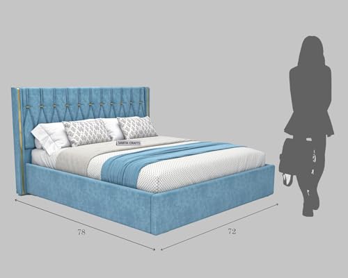 Image of Modern Upholstered King Size Bed with Box Storage for Bedroom | Wooden Double Bed with Storage | Platform Cot Bed with Upholstery Premium Fabric | Sheesham Solid Wood, (Blue), 6.5 x 6 Ft