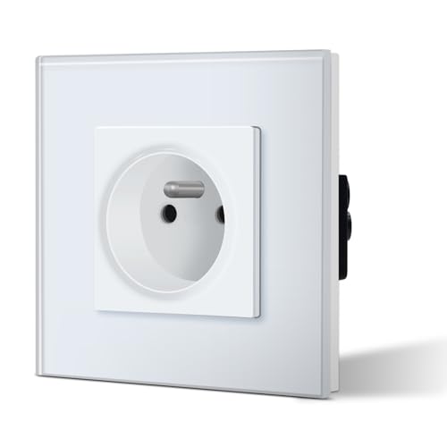 BSEED Prise Murale Prises de courant Alternatif 1 Gang Cadre en Verre Trempé Norme Française 16 Amp 240V 86mm Blanc