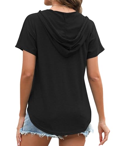 Poetsky Hoodies for Women V Neck Long Sleeve Lightweight Sweatshirts Drawstring Pullover Tops2