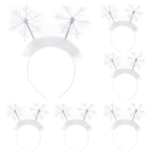 CAXUSD 6 Diademas Festivas Copos de Nieve en Tejido y Plástico, Cómodas para Sesiones de Fotos y Adornos Navideños