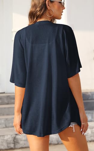Wiwclo Veryoung Women's 2026 Lightweight Summer Cardigan Short Sleeve Cardigans for Women Open Front Casual Loose Cover Up with Pockets, Navy Blue, Medium - Image 4