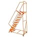 Ballymore Co Inc Perforated 16"W 7 Step Steel Rolling Ladder 14"D Top Step w/Handrails - Orange w/Cal OSHA Handrail