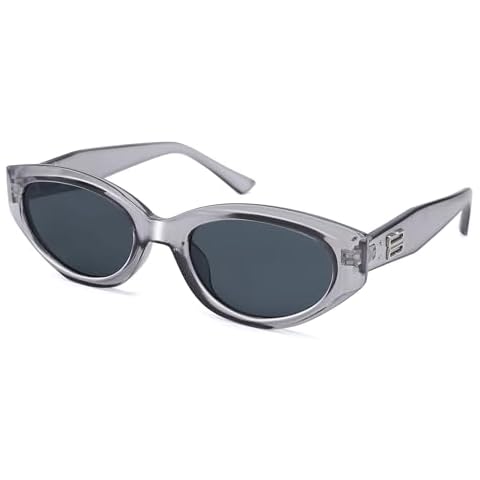 AZorb Oval Cat Eye Sunglasses for Women Retro Cateye Sunglasses Small Face 92s Shades UV Protection (Transparent Grey/Grey Lens) Cover
