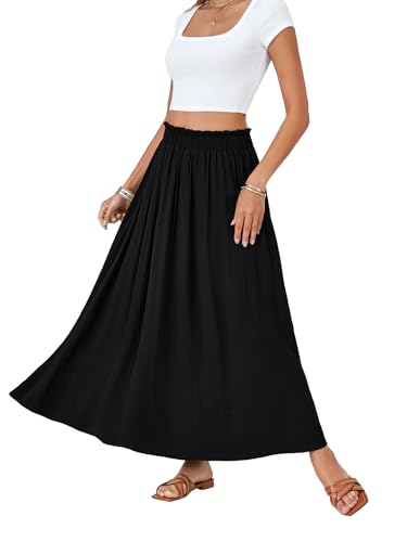 OPOIPIN Women's Summer Elastic High Waist Pleated A Line Flowy Beach Maxi Long Skirt3