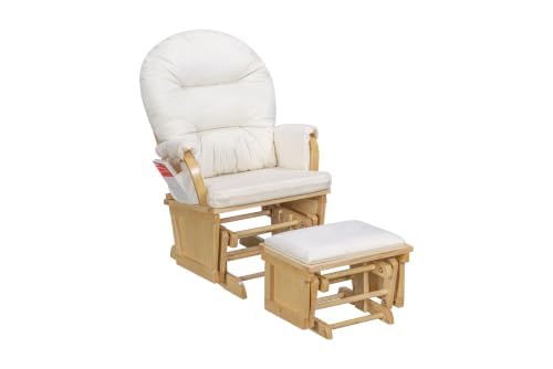 Image of Suite Bebe Madison Nursery Rocking Chair with Ottoman, Wooden Glider for Baby Nursing, Smooth Gliding Rocker, Natural Wood and Beige Fabric