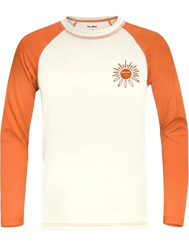 weVSwe UV Shirt Jungen Rashguard UV-Schutz Schwimmshirt Kinder Badeshirt Rundkragen Bademode Trocknend Orange Sonne 10 Jahre