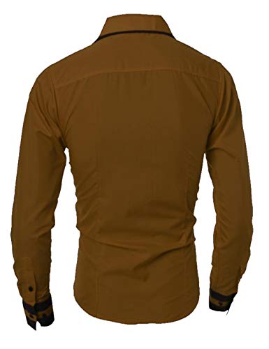 Image of DEELMO Men's Cotton Casual Full Sleeve Shirt Crafted from a Comfortable Blend, Stylish Self-Design with a Button-Down Collar, Versatility for Daily, Casual Occasions (42, Brown)