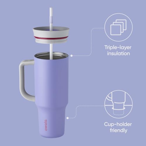 Image of Owala Stainless Steel Triple Layer Insulated Travel Tumbler with Spill Resistant Lid,Straw,and Carry Handle,BPA Free,40 oz,Light Purple (Whimsical Daydream),(Pack of 6)