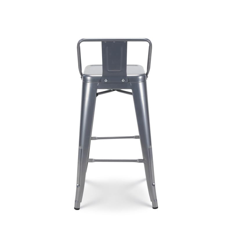 Kosmi - Lot de 4 tabourets de Bar en métal Brut Silver avec Dossier - Hauteur Assise 66cm