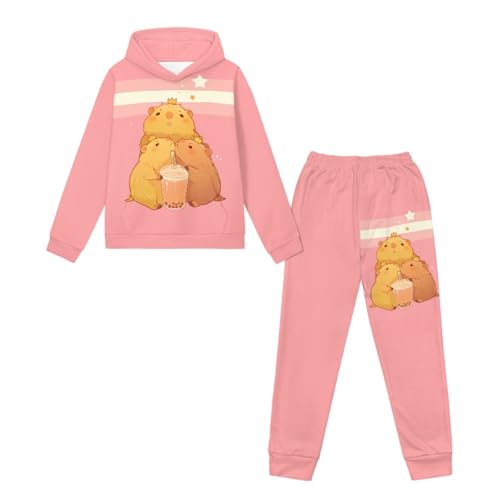 Girls Tracksuit Set Size 4-12 Long Sleeve 2 Pcs Athletic Sweatsuit Set Kids Hooded Sweatshirt Jogger Sweatpant