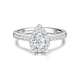 AGVANA 0.77 Ct. Tw. Lab Grown Diamond Halo Engagement Ring in Sterling Silver (0.5 Carat Pear-Cut Main Stone) Promise Anniversary Wedding Ring for Women (D-E Color, VS Clarity)