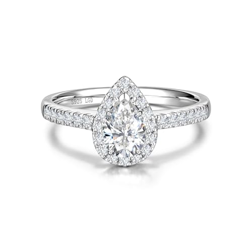 AGVANA 'Promise in Bloom' 0.5-1.3 Ct. Tw. Lab Grown Diamond Halo Pear Engagement Ring in Sterling Silver (0.3-1 Carat Main Stone) Promise Anniversary Wedding Ring for Women (D-E Color, VS Clarity)
